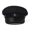 PU Leather Military Hat Autumn Sailor Hats for Men Women British Style Travel Hat Student Hat