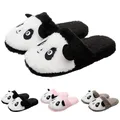 Winter Warm Furry Slippers Soft Non Slip Fleece Plush Home Cute Panda Shoes Indoor Flat Round Toe