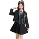 Junior Girl Streetwear Dance Prom Suit Set Unique Formal Chain Smart Jackets and Skirt 2Pcs School