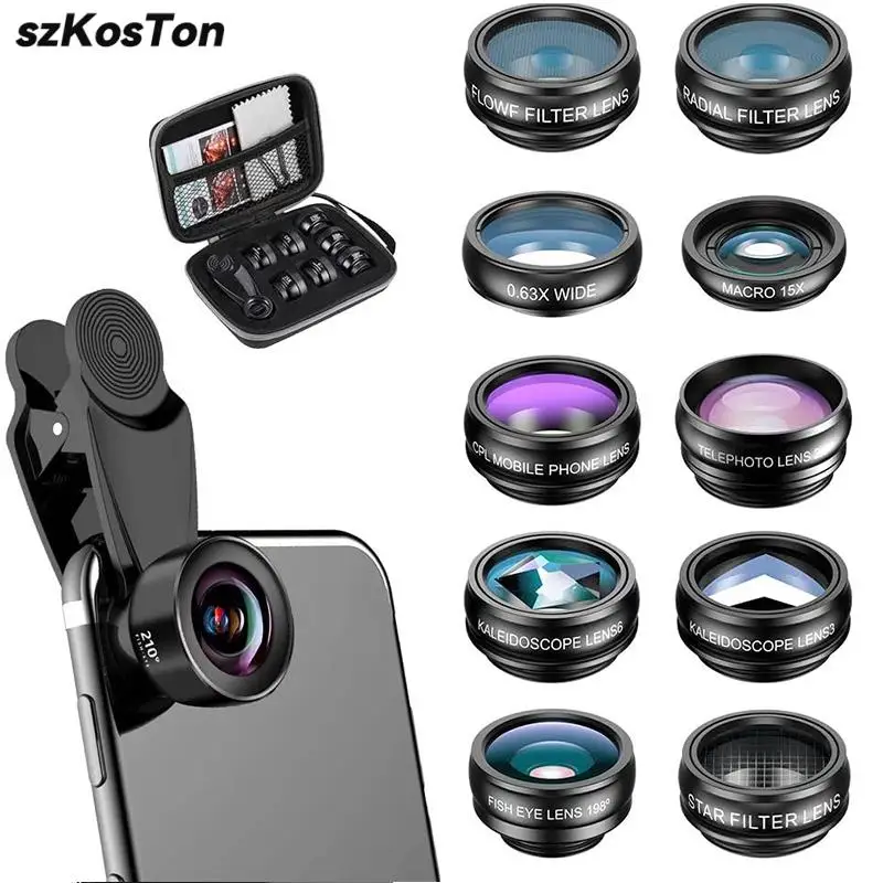Phone Camera Lens Phone Lens Kit Clip on Fisheye/Macro/Wide Angle Lens For iPhone 16 15 14 13 12 11 Pro Max Samsung Smartphone