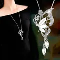 New Fashion Opal Crystal Butterfly Wings Long Necklaces & Pendants For Women Simple Elegant Trendy