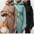 Women's Tracksuit Suit Winter Fashion Warm Hoodie Sweatshirts Two Pieces Oversized Solid Casual