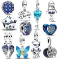 Authentic 925 Sterling Silver Blue Crystal Enamel Heart Charm Fit Pandora Bracelet Friend Surprise