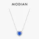 MODIAN Real 925 Sterling Silver Exquisite Blue Opal Heart Pendant Necklace For Women Fine Jewelry