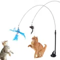 Interaktives Katzen spielzeug lustige Simulation Feder vogel mit Glocke Katzen stock Saugnapf