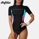 Anfilia Women Short Sleeve Rash Guard Shirts Swimwear Rash Guard Top Surf Top Close-fitting Shirt