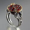 Vintage Fruit Red Pomegranate Stone Ring Garnet Tree Vine Fashion Boho Jewelry Flower Color Rings