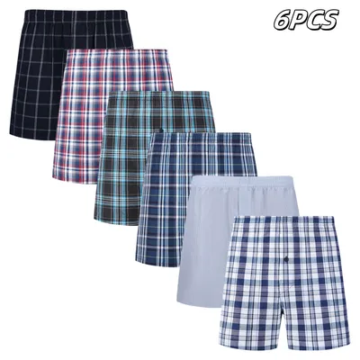 Jupiter secret 6 Stück Boxershorts lässig karierten elastischen Bund Knopf Herren Boxer Unterwäsche Image