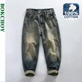 Spring Autumn New 100% Cotton Casual Washed Jeans Men Clothing Retro Loose Straight Men Trousers