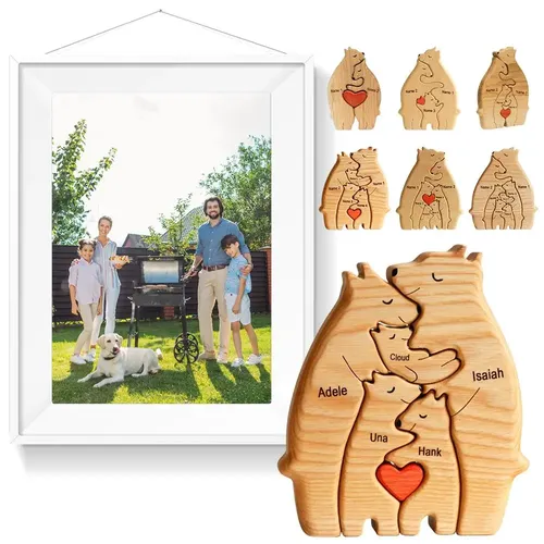 Holz personal isierte Bär Familie Thema Kunst Puzzle DIY Familienname Puzzle Desktop Ornament Home