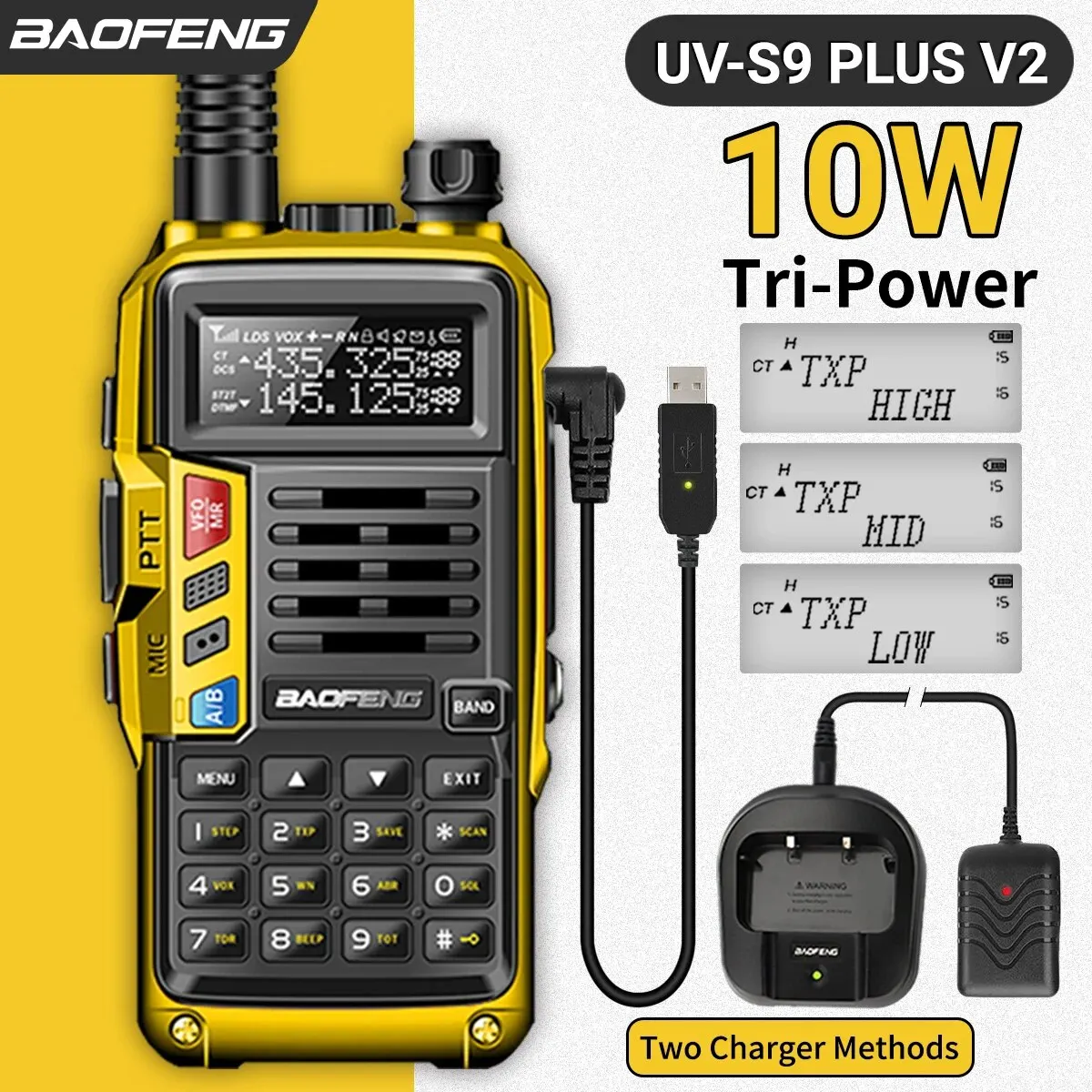 Baofeng uv s9 plus v2 10w leistungs starkes walkie talkie usb ladegerät 16 km langstrecken handheld dual band transceiver uv 5r funkgerät Image