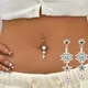 Crystal Navel Nail Ring Alloy Zircon Bar Barbell Drop Flower Dangle Body Piercing Belly Button Rings