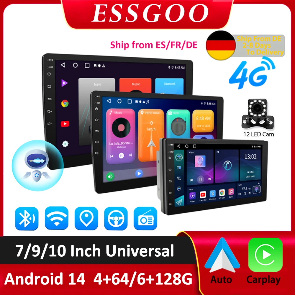 ESSGOO Autoradio Drahtloses Carplay Android Auto 2 Din 7"/9" GPS Navigator MP5-Player Glasschirm Wi-Fi FM BT Autoradio Image