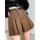 Seoulish Autumn Winter Corduroy Pleated Women's Shorts with Belted 2023 New High Waist Classic