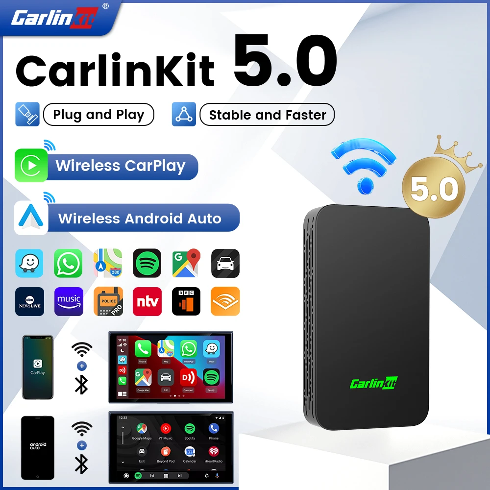2026 CarlinKit 5.0 2Air Wireless Android Auto Box Tragbarer CarPlay Wireless Dongle für Autoradio mit kabelgebundenem CarPlay/Android Auto Image