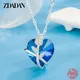 ZDADAN 925 Sterling Silver Rose Flowers Blue Heart Crystal Necklace For Women Fashion Jewelry