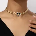 Korean Gold-plated Lion Head Enamel Necklace for Women Fashion Rhinestone Heart Pendant Necklace