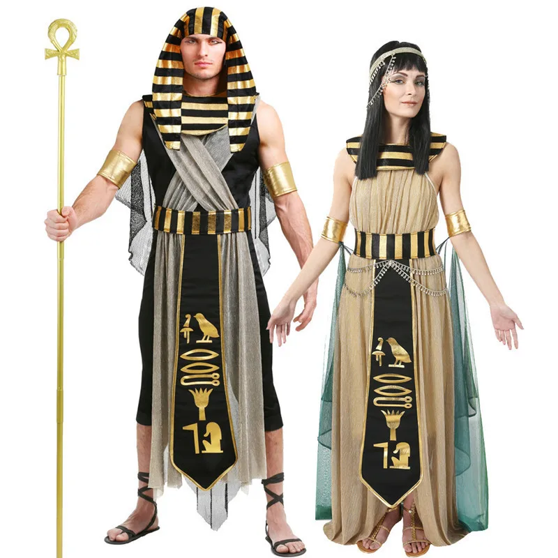 Halloween Altes Ägypten Ägyptischer Pharao Kostüm für Männer König Kleopatra Königin Cosplay Karneval Party Mittelalterliches Paar Partykleid Image