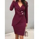 Autumn Winter Office Lady Dress 2023 Fashion Notchet Neck Long Sleave Slim Midi Pencil Dresses Women