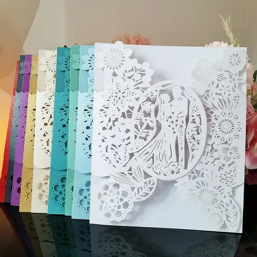 50 stücke Hochzeit Einladungen Karte Braut & Bräutigam Blumen Tasche Einladung Gruß Karte Hochzeit
