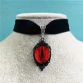 Gothic Vintage Woman Man Ruby Collar Black Velvet Goth Blood Red Devil Evil Eye Pendant Necklace