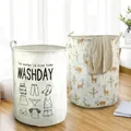 Cotton Linen Dirty Laundry Basket Foldable Round Waterproof Organizer Bucket Clothing Children Toy