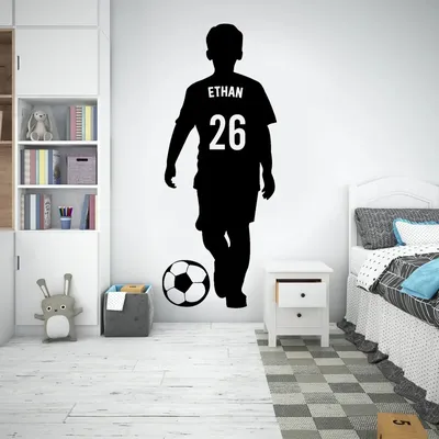 Custom Name Fußball Wand Aufkleber Sportler Jungen Zimmer Sport Fußball-Name & Nummer Fußball Vinyl Aufkleber Persönliche Wandbild Image