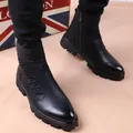 italian brand designer mens leisure cowboy boots natural leather platform shoes black autumn winter