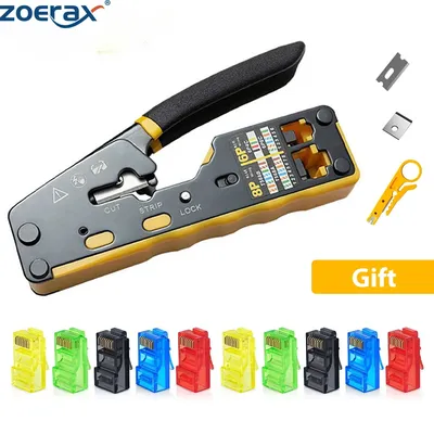 RJ45 Crimp Tool Pass Through Cat6 Crimping Tool Kit All-in-One Ethernet Crimpe mit 10PCS Cat6 Connectors Mini Wire Stripper