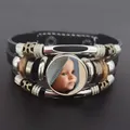 Custom foto multilayer custom leder armband handgemachte glas cabochlet armband männer und frauen