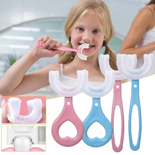 Baby Zahnbürste 360 Grad u Form Zahnbürste Kinder Zahn weiß weiches Silikon Kinder zahnbürste