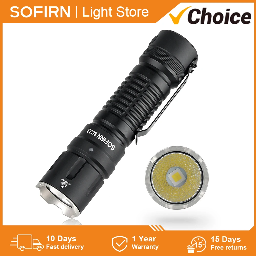 Sofirn SC33 XHP70.3 HI 4700-5300K LED-Taschenlampe, 5200 lm, leistungsstarke 21700 USB C wiederaufladbare Taschenlampe mit Schwanz, E-Schalter, Außenleuchte