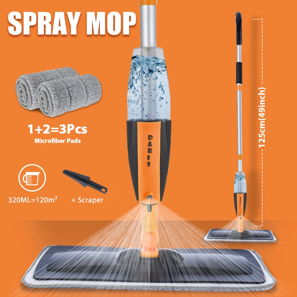 Daris Spray Boden mopp mit wieder verwendbaren Mikro faser pads 120cm langer Griff Flach mopp für die Boden reinigung von Laminat fliesen in der Küche