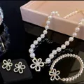 Elegante Mode Blume Perle Schmuck Set für Frauen Halskette Armband Ohrring Set Schlüsselbein Kette