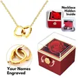 Benutzer definierte Doppel herz gravierte Name Stahl Halskette ewige Rose Box für Frauen
