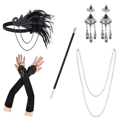 Stirnband Perlenkette 1920er Jahre Maskerade Partyzubehör Damen Great Gatsby Party Federlegierung Image