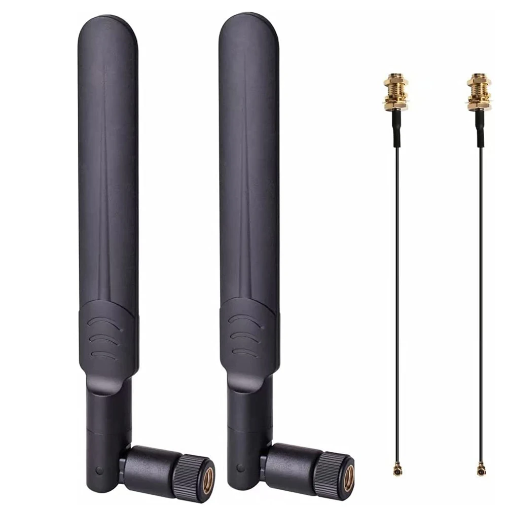 2 x 8 dBi WiFi-RP-SMA-Steckerantenne 2,4 GHz 5,8 GHz Dualband + 2 x 35 cm U.FL/IPEX auf RP-SMA-Buchse Pigtail-Kabel für Mini-PCIe-Karte Image