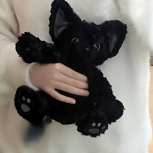 Niedliche schwarze Katze Plüsch tier Wurf kissen Khaki lockige Kuki schwarze Katze lange Haare Puppe