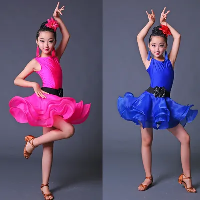 Mädchen Blau Rot Professional Latin tanzen kleid Kinder Ballsaal Salsa Dance tragen Outfits kinder