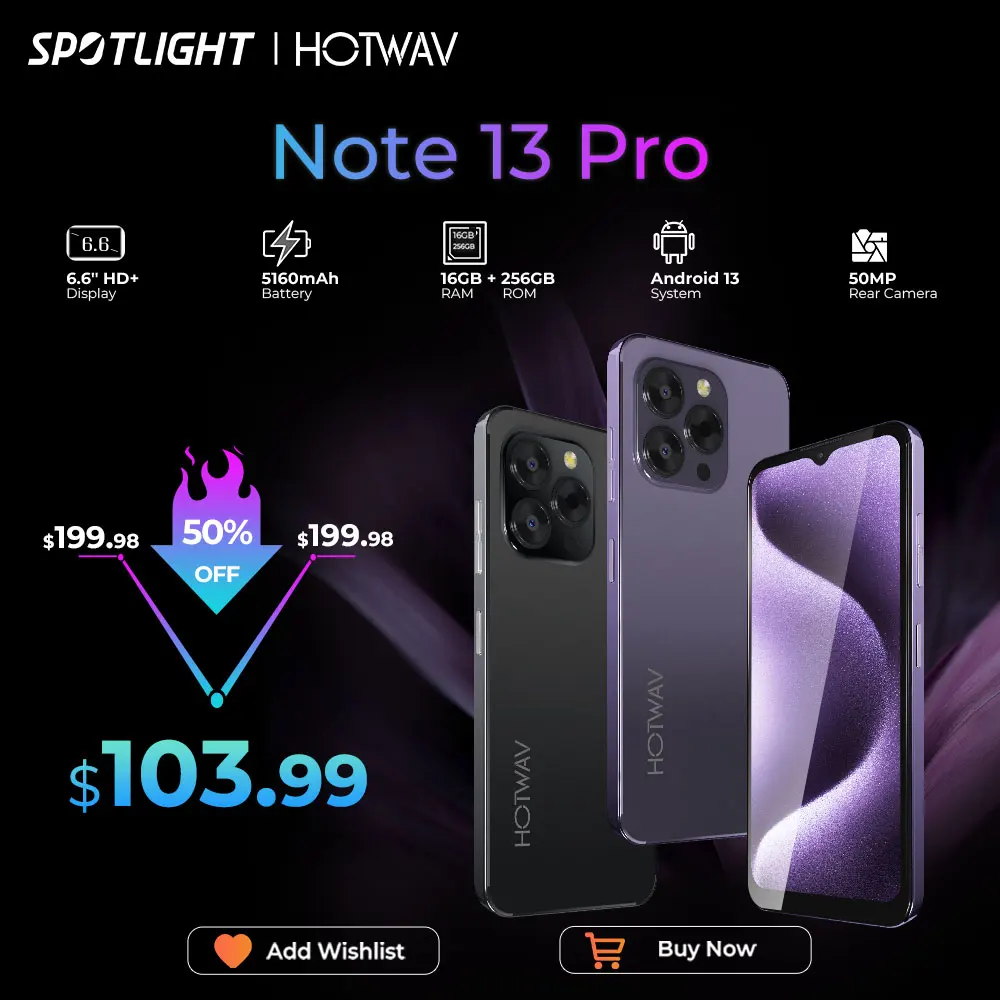 [Weltpremiere] HOTWAV Note 13 Pro Smartphone 6,6'' HD+ Android 13 16 GB + 256 GB Octa-Core-Handy 50 MP 5160 mAh Handy Image