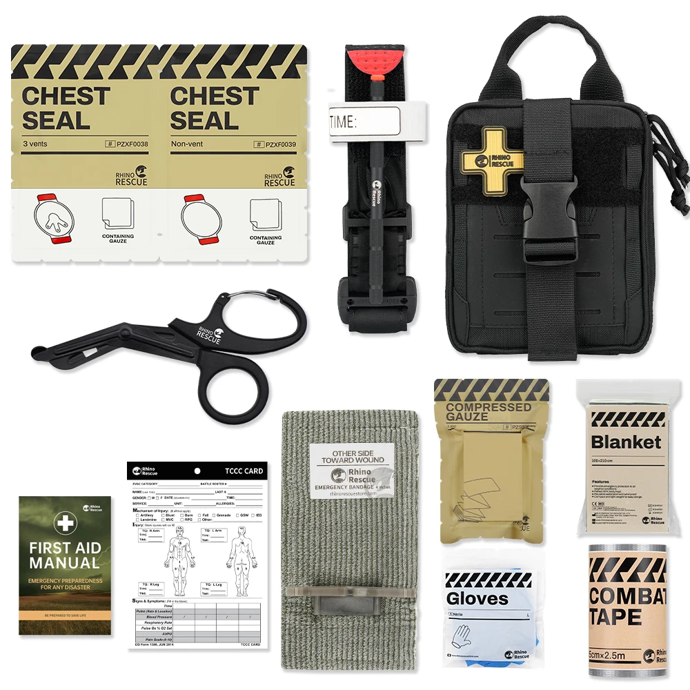 RHINO RESCUE EDC IFAK Survival Trauma Kit Molle Taktische Tasche mit Metalltourniquets, Verband, Brustdichtung für Camping Wandertasche Image