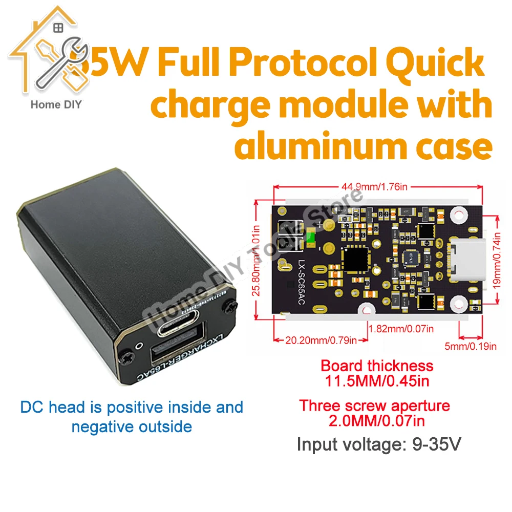 DC 9V-35V 65W zu USB Typ C QC4.0 PD2.0/3.0 Schnellladung Step-Down-Leistungsmodul für Mobiltelefone Image