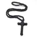 VOQ Neue Jesus Geschnitzte Muster Anhänger Holz Perlen Kette Kreuz Halskette Christian Religiöse