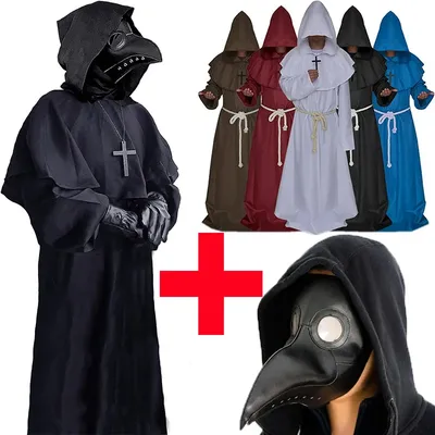 Neue Halloween mittelalter liche Kapuze Robe Pest Arzt Kostüm Hut für Männer Mönch Cosplay Steampunk Image