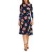 Floral Ruched Detail Bracelet Sleeve A-line Midi Dress