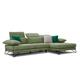 Canapé d'angle droit 4 places en tissu vert avec coussins déco