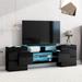 Modern LED TV Stand with Illuminated Glass Open Shelf, High Gloss Entertainment Center TV Media Console for Living Room