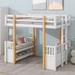 White and Wood Color Wood Loft Bed with 2 Seats and a Ladder, Twin Size