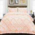 Oversized Queen Size Egyptian Cotton 1000 Thread Count Duvet Cover Diamond Ruffle Ultra Soft & Breathable 3 Piece Luxury Soft Wrinkle Free Cooling Sheet (1 Duvet Cover with 2 Pillowcases Peach)
