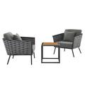 Lounge Chair Table Set Grey Gray Aluminum Metal Fabric Modern Contemporary Outdoor Patio Balcony Cafe Bistro Garden Furniture Hotel Hospitality